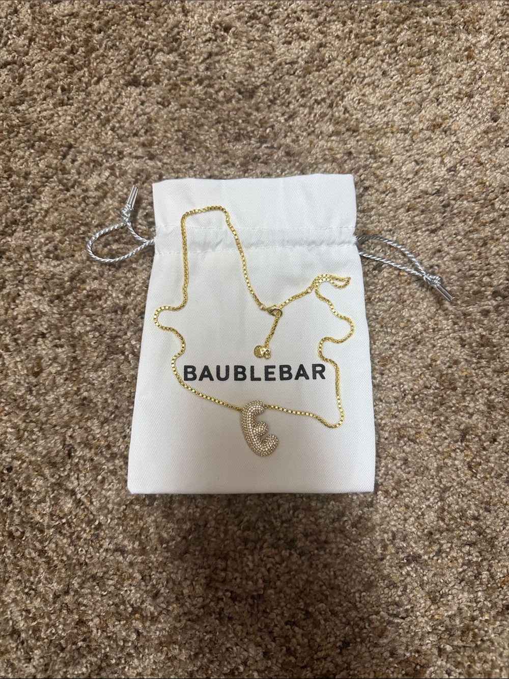 BaubleBar Gold Pavé Initial E Letter Necklace